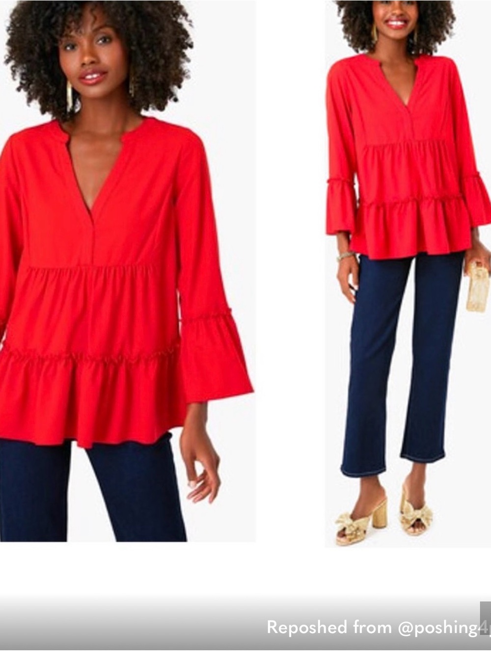 Pomander Place Bright Red V-Neck Tiered Peplum Tunic